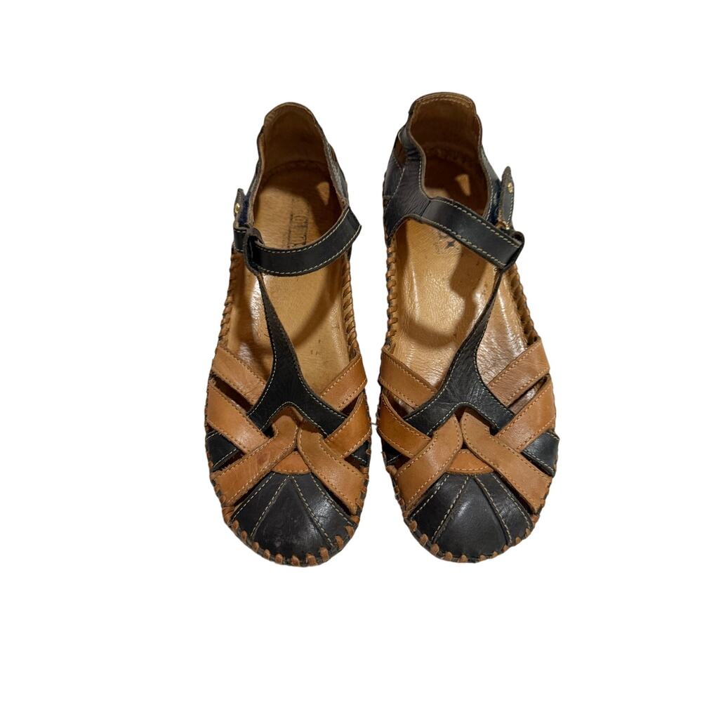 Pikolinos P Vallarta Navy Multi T Strap Leather 7.5-8 US 38 EU Comfort Wedge